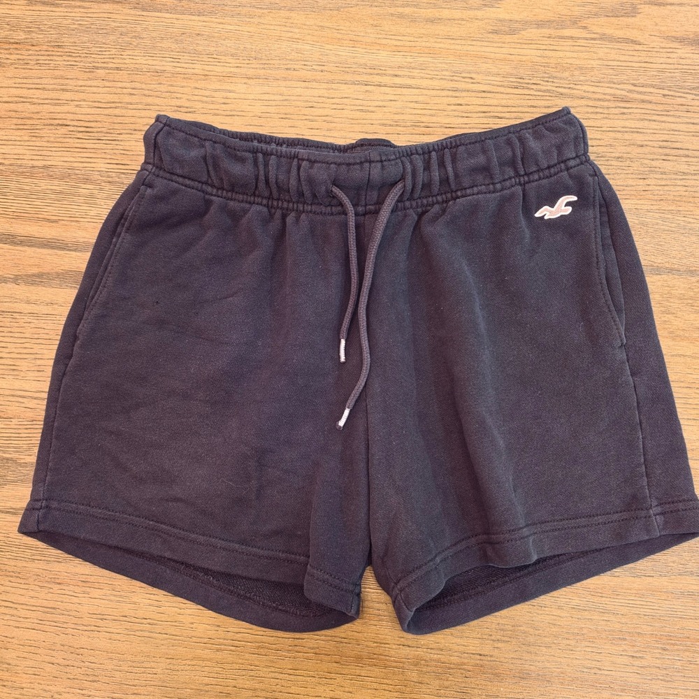 Hollister Womens Navy Blue Fleece Sweat Shorts Small Embroidered Logo Drawstring
